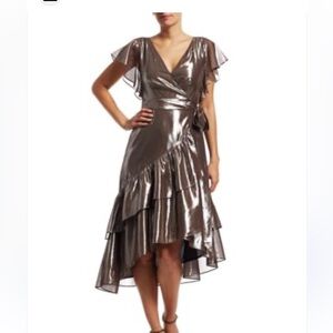 NEW Tanya Taylor Dita Metallic Asymetric Wrap Dress 10